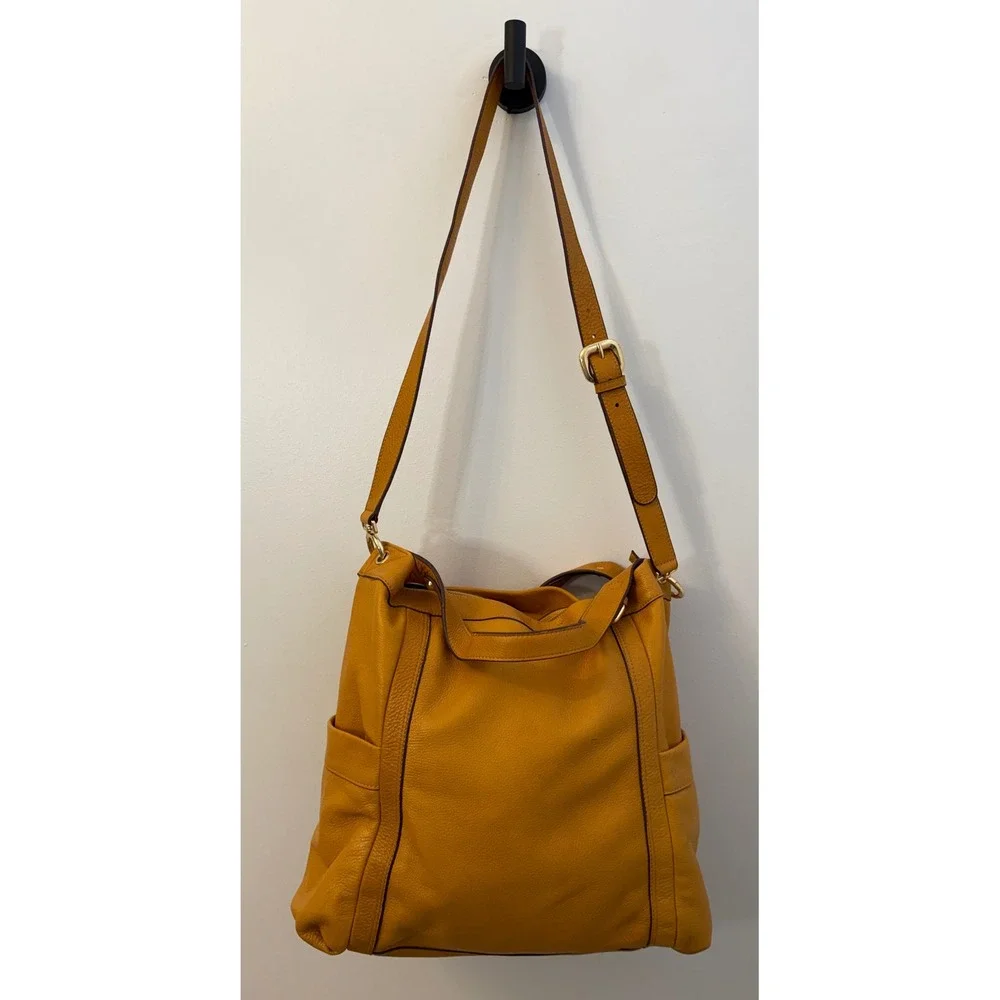 Stunning Presa Pebbled Leather Handbag in Vibrant Honey/Mustard Tone